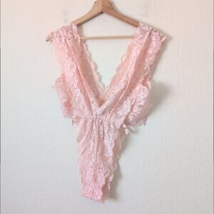 Hot As Hell HAH Deep-V Neck Lingerie Bodysuit Copper Rose Lace Small Sultry Sexy